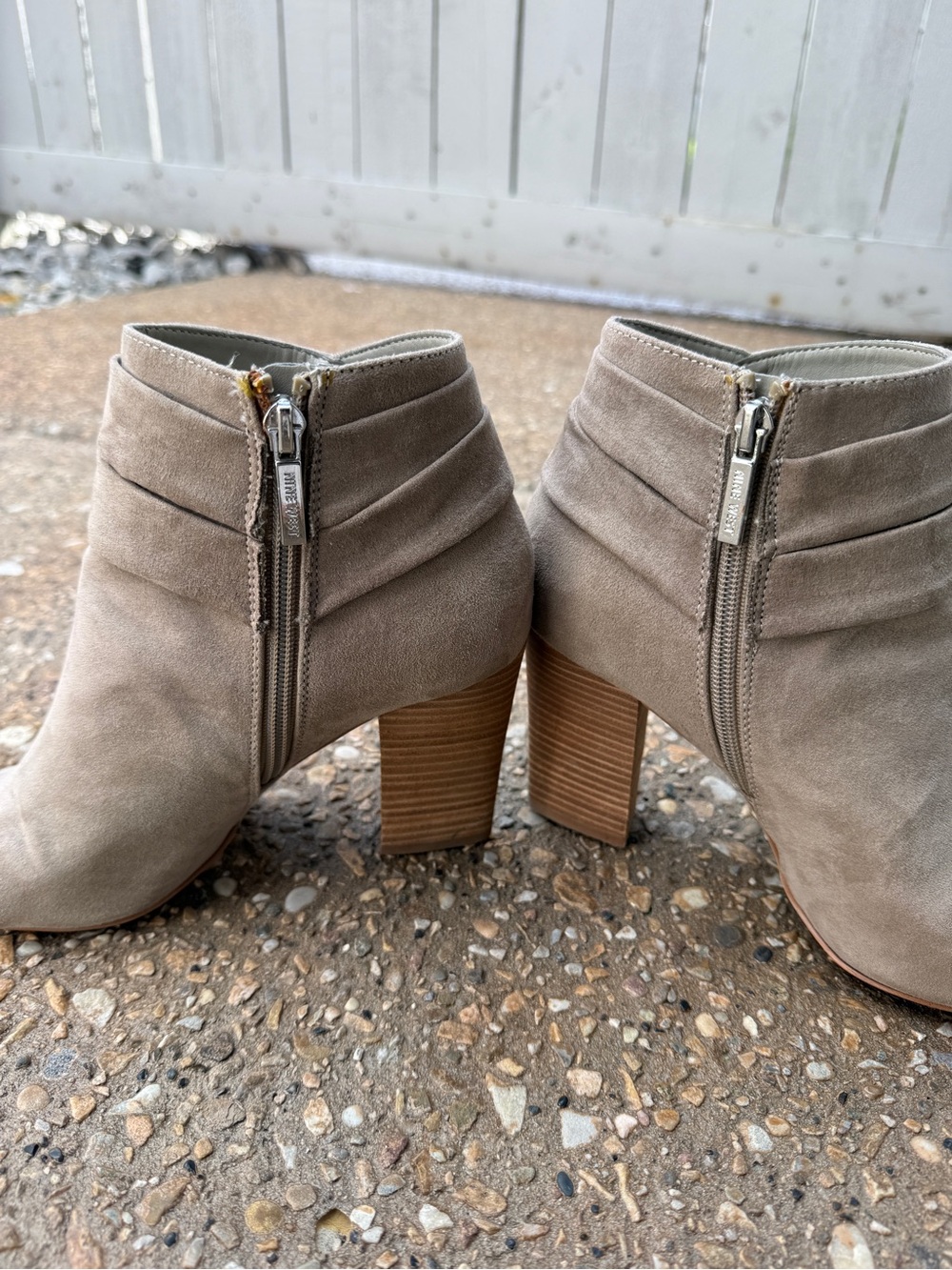 Nine West Taupe Suede Peep-Toe Ankle Booties with Knot - Picture 4 of 6